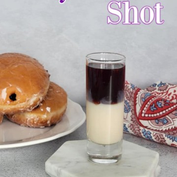Jelly Donut Shot text over a layered shot and jelly donuts