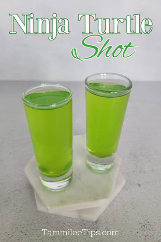 Ninja Turtle shot text over two bright green shots