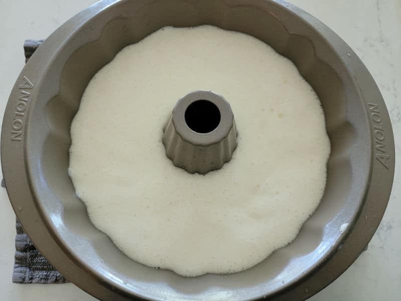 White cake batter in a Bundt Pan