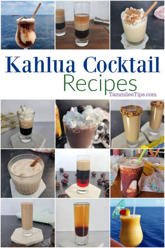 Kahlua Cocktail Recipe collage with shots and cocktails