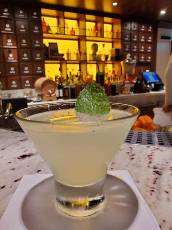 Carnival Revved Up Mojito Martini in a stemless martini glass at the Alchemy Bar