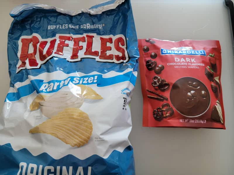 Chocolate covered potato chips ingredients, Ruffles Chips, Ghirardelli Dark Chocolate candy coating