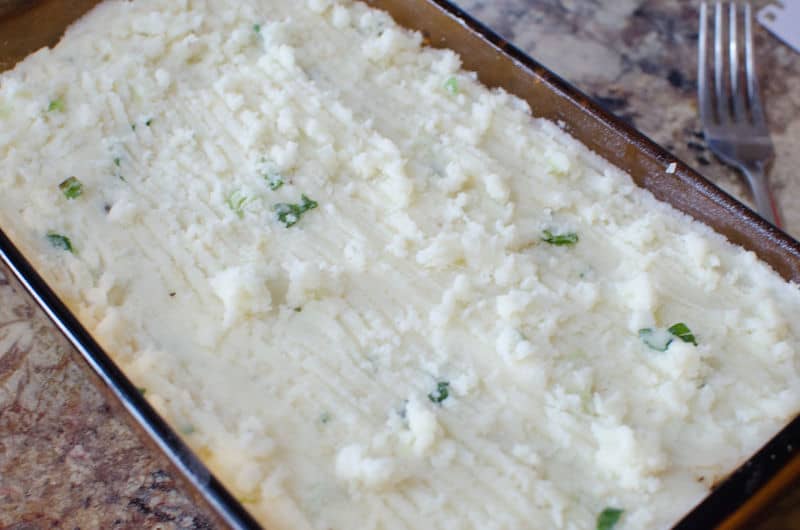 mashed potatoes in a casserole dish