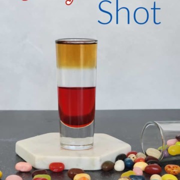Jelly Bean Shot text over a layered shot surrounded by jelly beans
