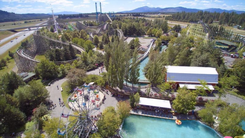 Roller coasters and ferris wheel at Silverwood Theme Park, idaho