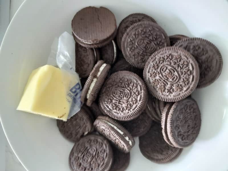 Oreo Cookies and Butter on a white plate