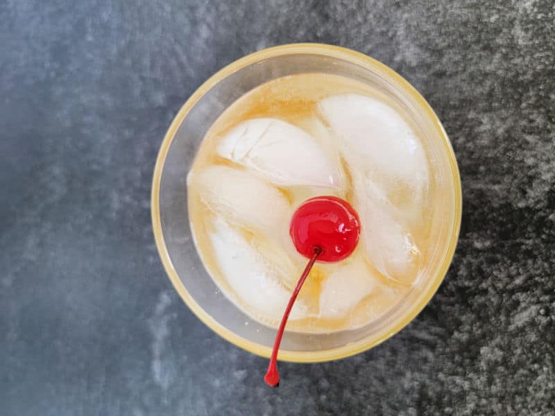 Maraschino Cherry garnish in a Fireball Ginger Ale Cocktail