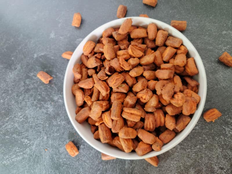 buffalo pretzels in a white bowl