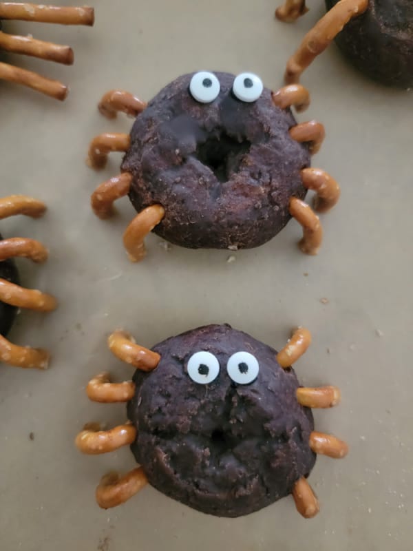 Spider Donettes on parchment paper 