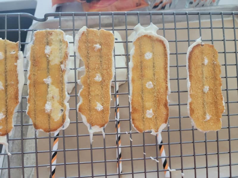 Bottom of twinkies on a drying rack