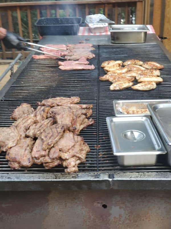 barbecue grill with steaks and chicken at yosemite sugar pine railroad