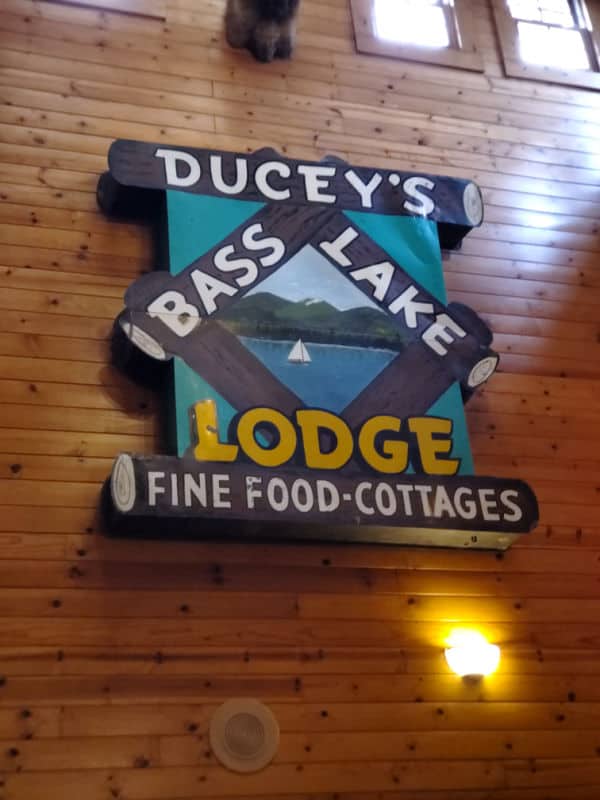 Duceys Bass Lake Lodge Sign