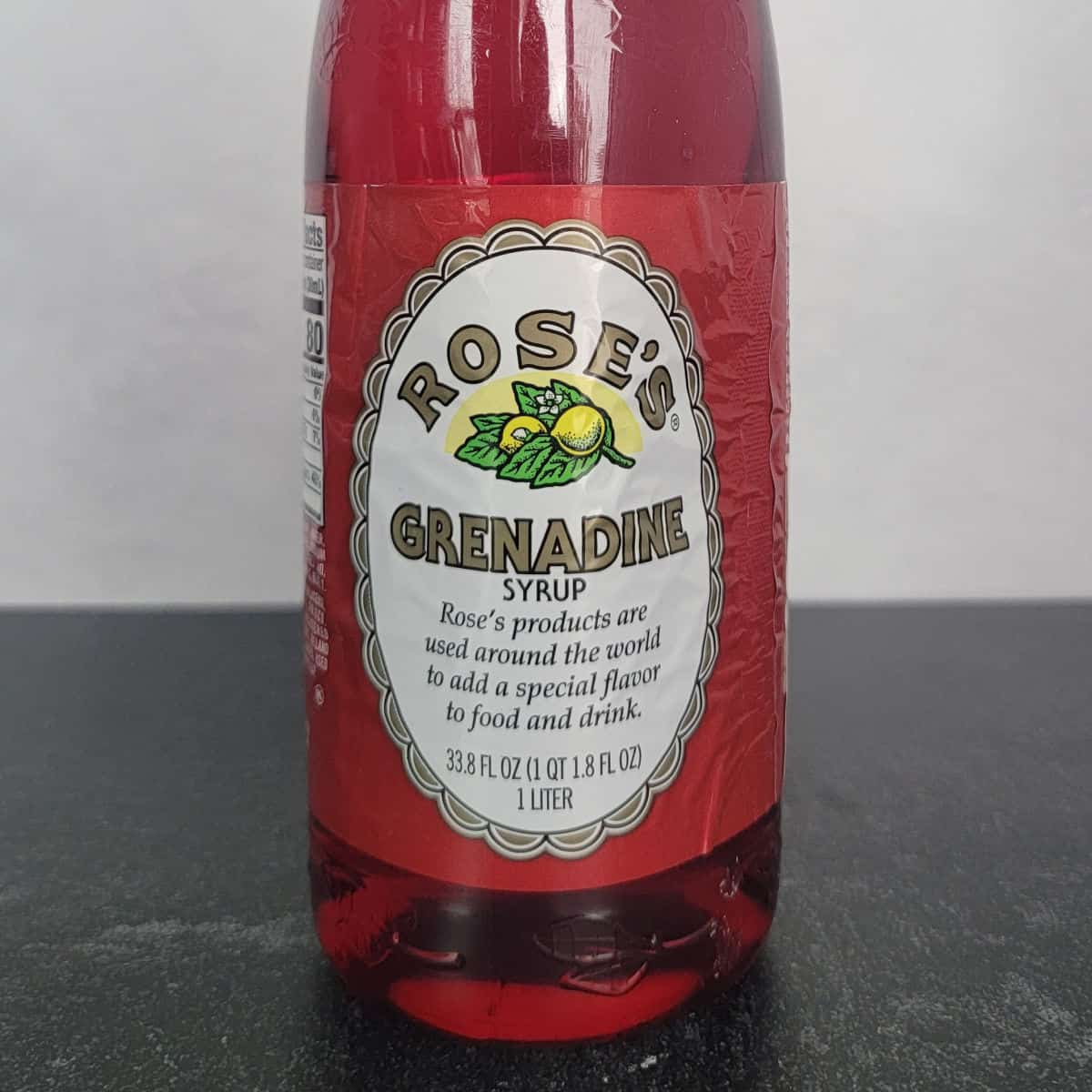 Close up of a Grenadine Bottle