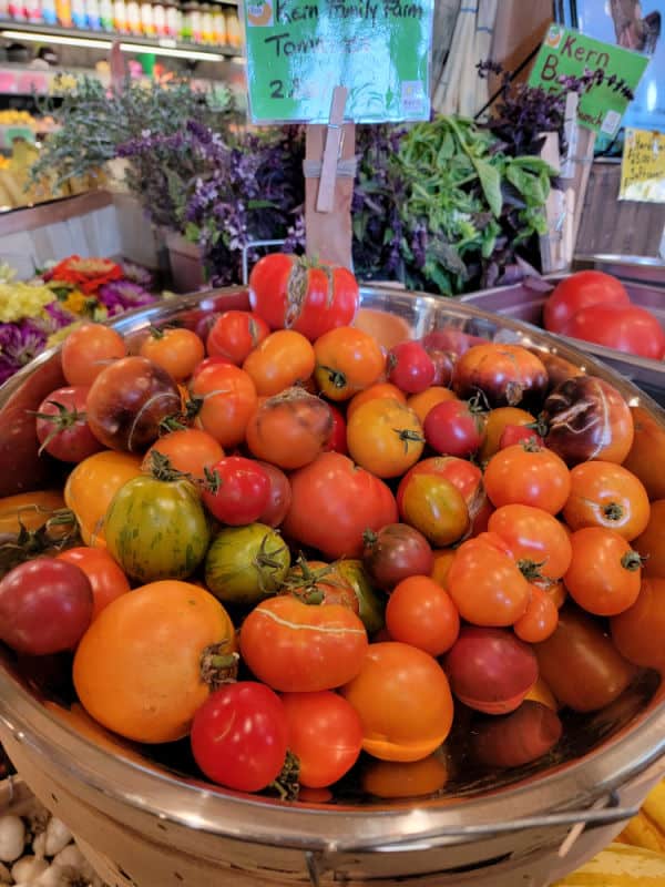 Big bowl of Heirloom tomatoes at Gnarly Carrot