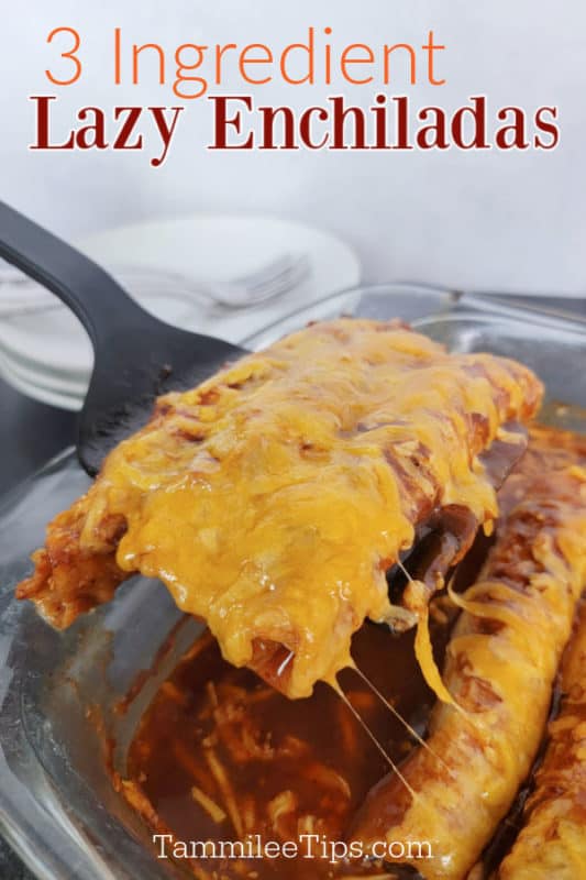 Black spatula scooping lazy enchiladas out of a glass casserole dish