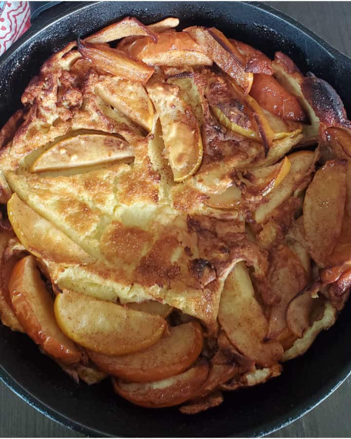 German Apple Pancake in a cast iron skillet