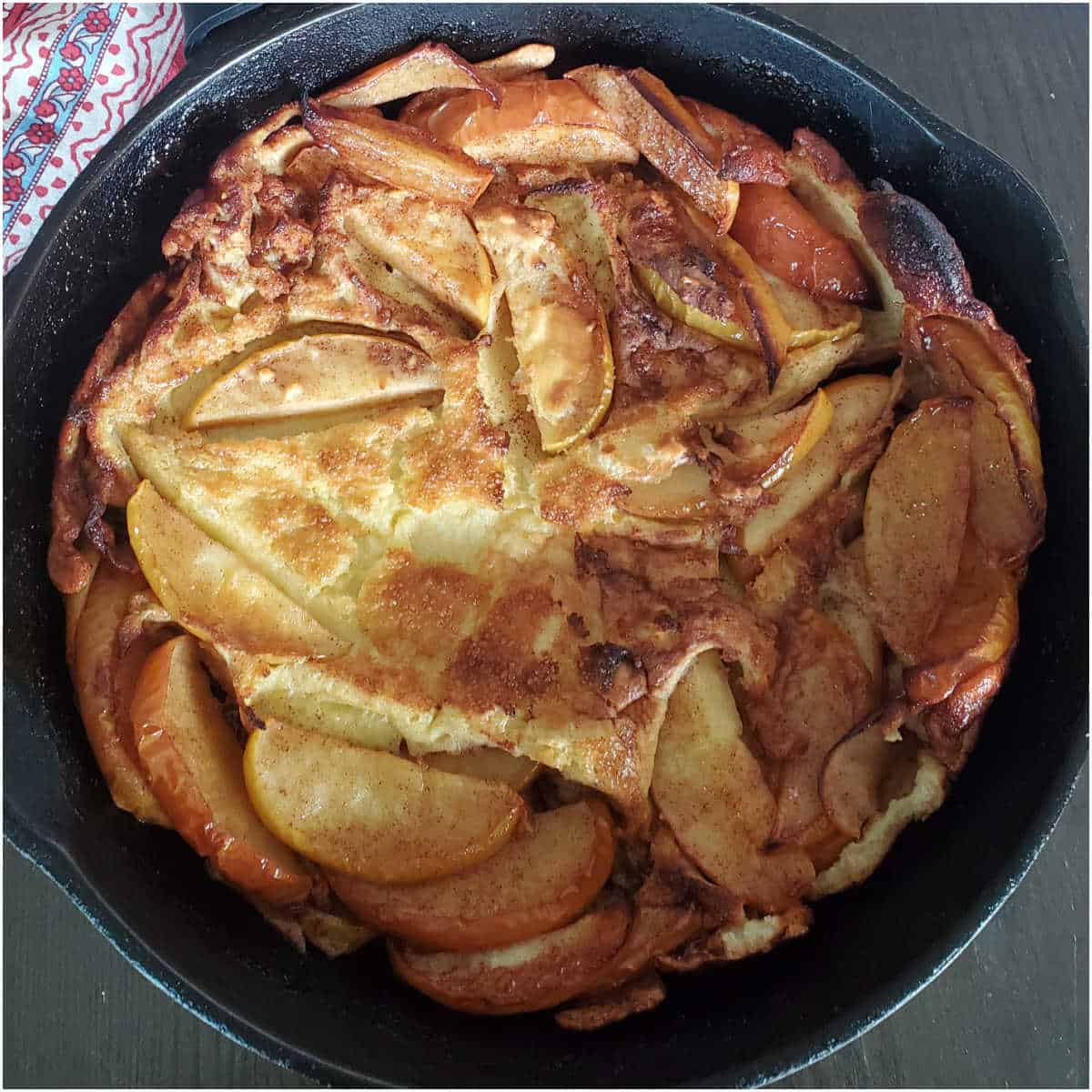 German Apple Pancake in a cast iron skillet