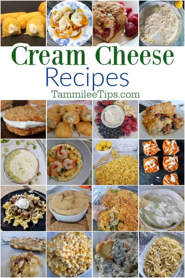 Cream Cheese Recipes text in a collage of recipes with cream cheese