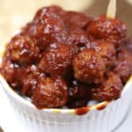 Crock Pot Chipotle Honey Meatballs in a white bowl