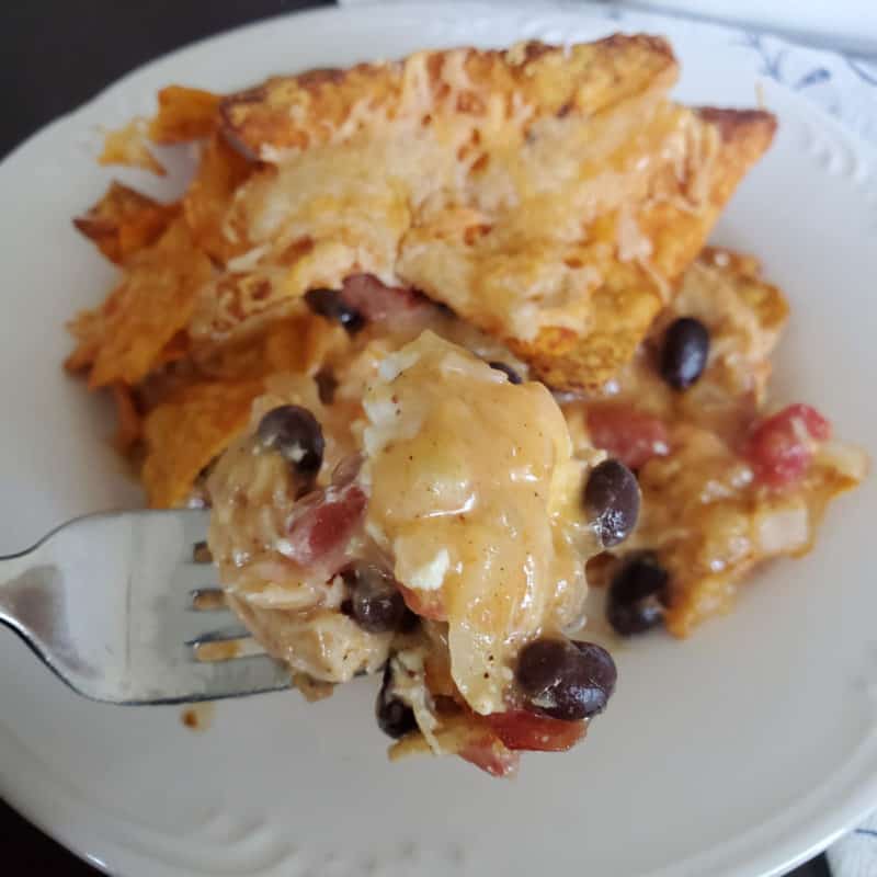 Dorito Chicken Casserole on a white plate