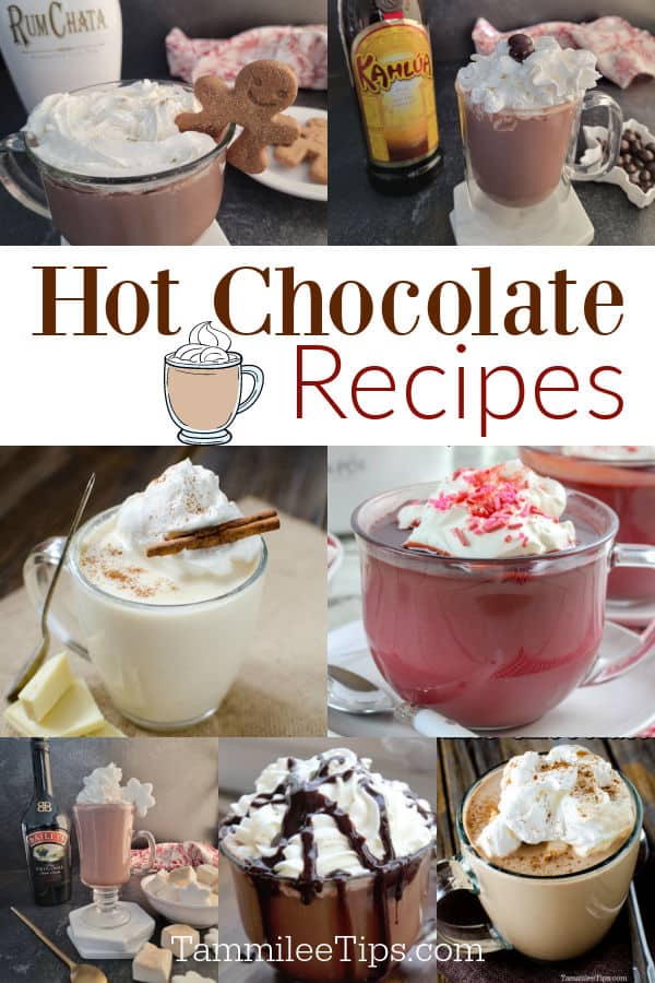 Hot Chocolate Recipes text in a collage of hot chocolate