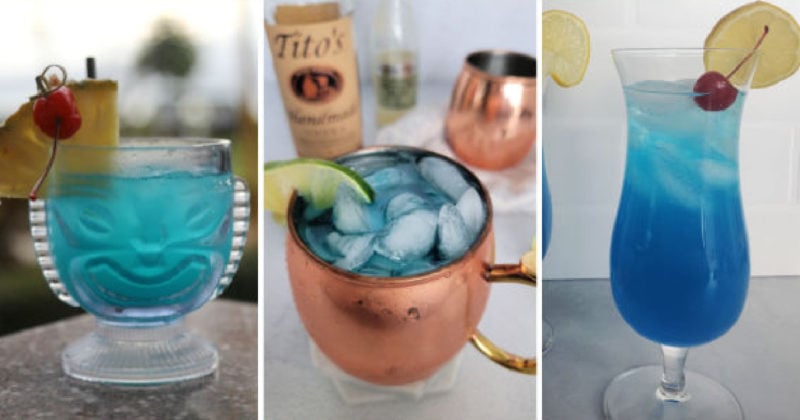 Three blue curacao cocktails in a collage