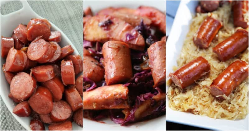 Collage of three kielbasa recipes