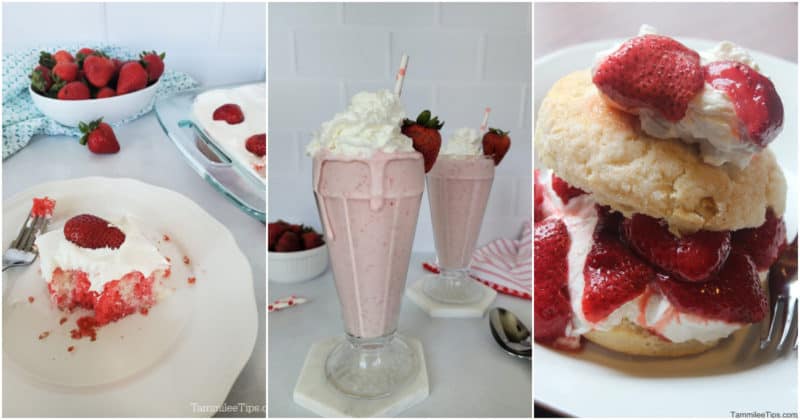 Collage of three strawberry recipe photos