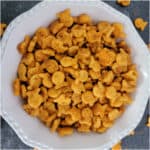 White bowl filled with Old Bay Goldfish Crackers