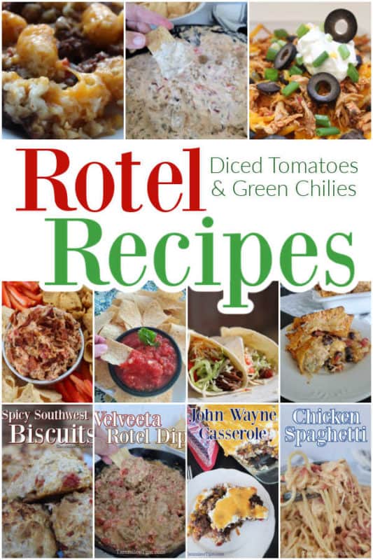 Rotel Recipes text in a collage of recipe photos