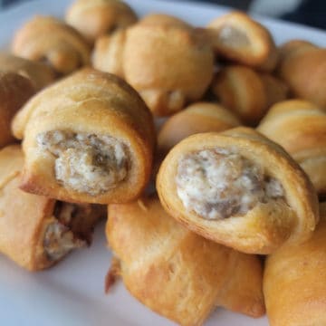 Sausage Cream Cheese Crescent Rolls on a white platter
