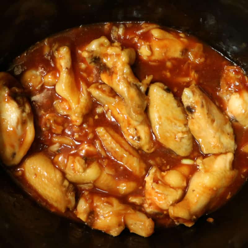 Honey Sriracha Barbecue Chicken Wings in the slow cooker