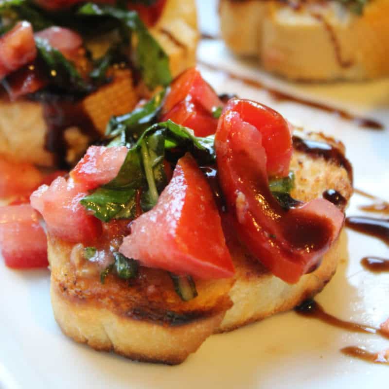 Tomato bruschetta on a baguette slice