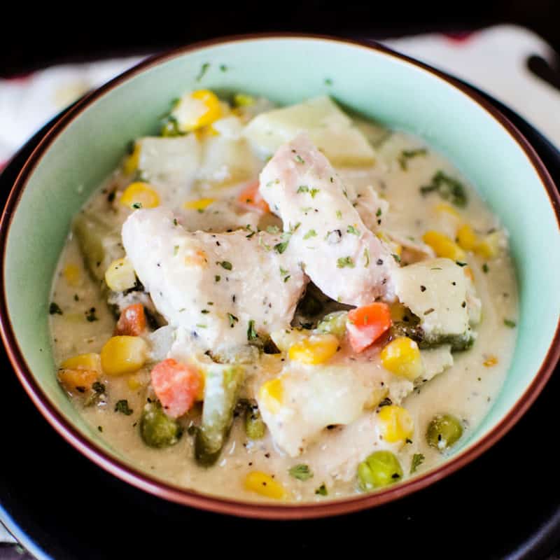 Chicken Alfredo stew in a bowl 