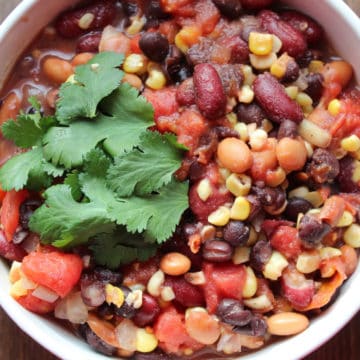 Crock Pot Vegetarian Chili in a white bowl