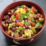 Crockpot Vegetable Chili in a red bowl