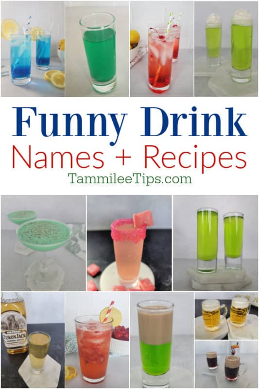 Collage of funny drink names cocktails and mocktails