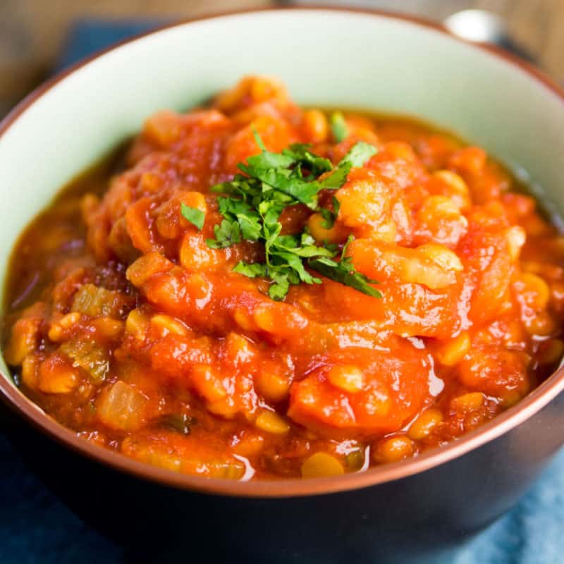 Vegan lentil Soup in a bowl 