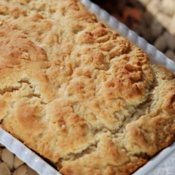 Pumpkin Beer Bread in a white baking dish