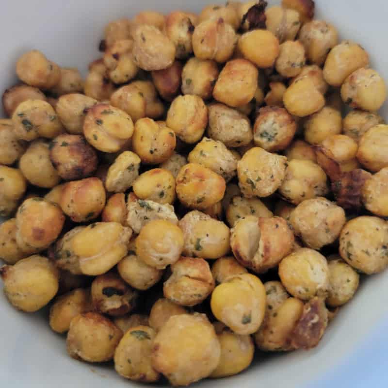 Air Fryer chickpeas in a white bowl