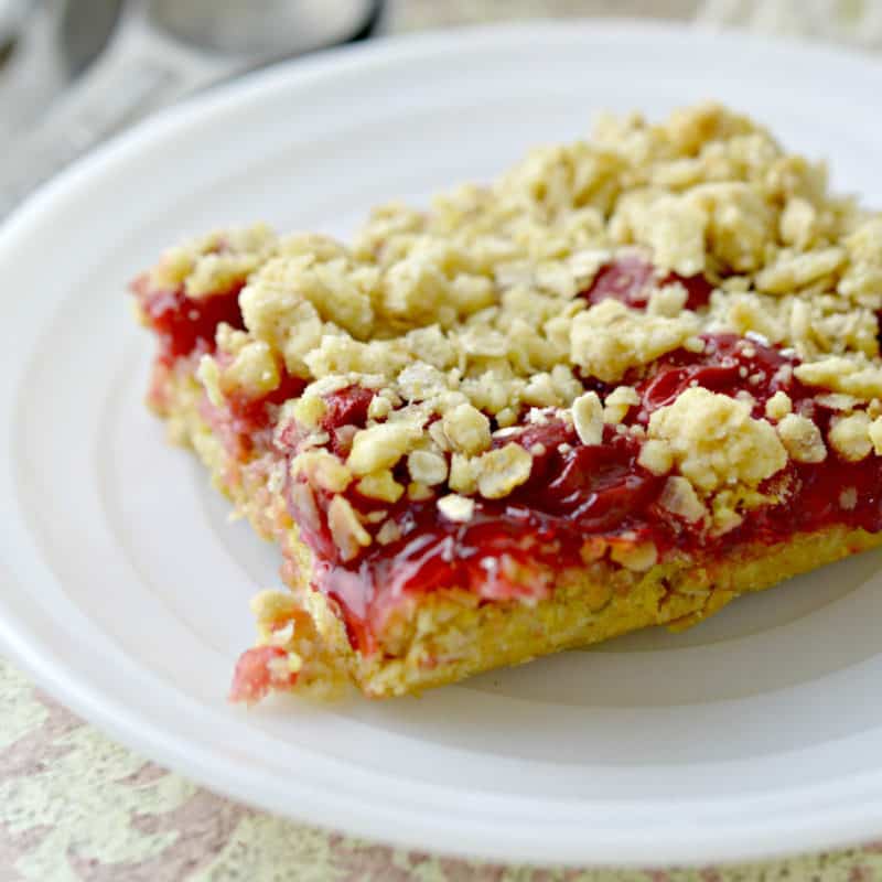 Cherry Cake Bar square on a white plate