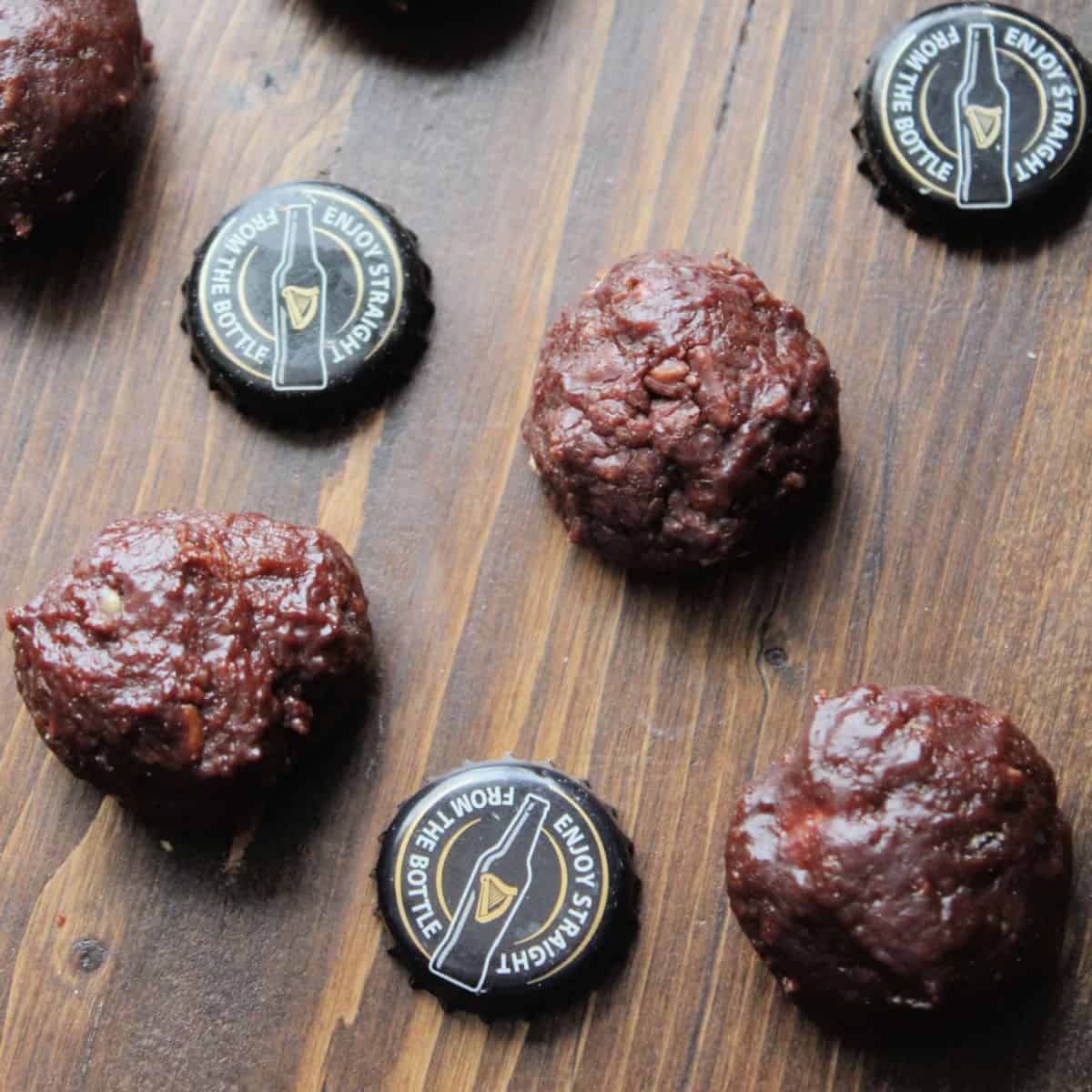 Guinness Chocolate balls and Guinness beer bottle lids