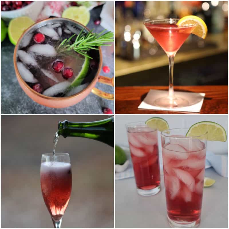 Four cranberry juice cocktails in a collage