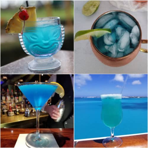 Collage of four blue cocktails