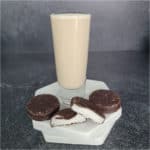 peppermint patty chocolate next to a shot glass filled with peppermint patty shot