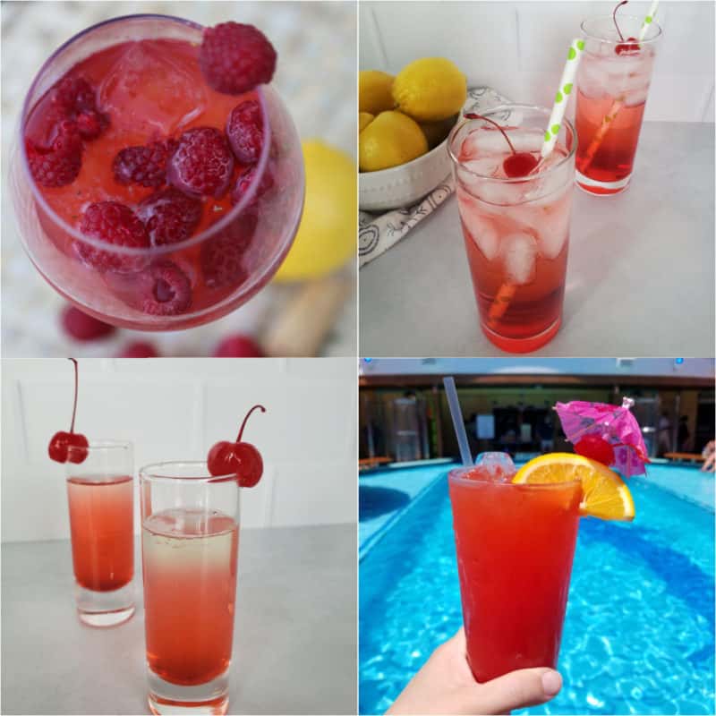 Red cocktails in a collage of four pictures