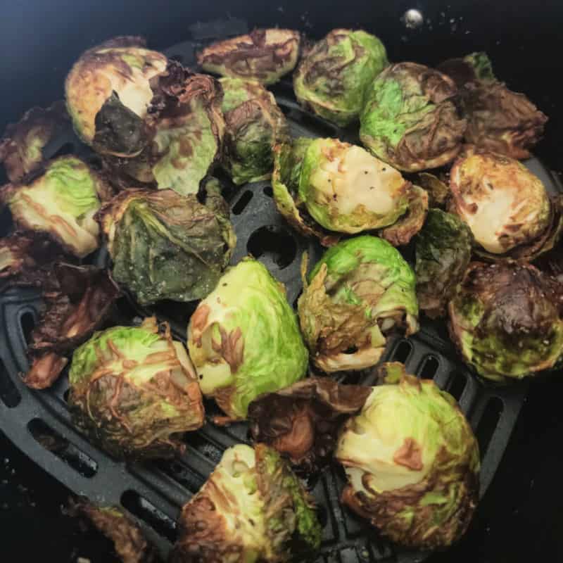 Air fryer brussel sprouts in the air fryer basket