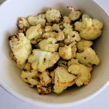 Air fried cauliflower in a white bowl