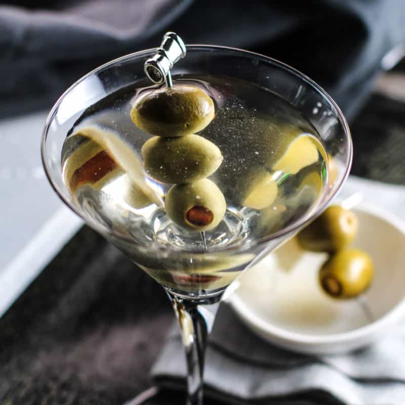 Classic Martini with olive garnish in a martini glass