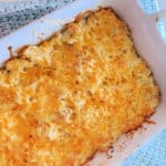 Cracker Barrel Hashbrown Casserole in a white casserole dish